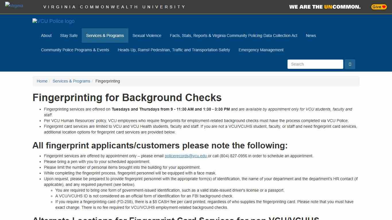 Fingerprinting - VCU Police