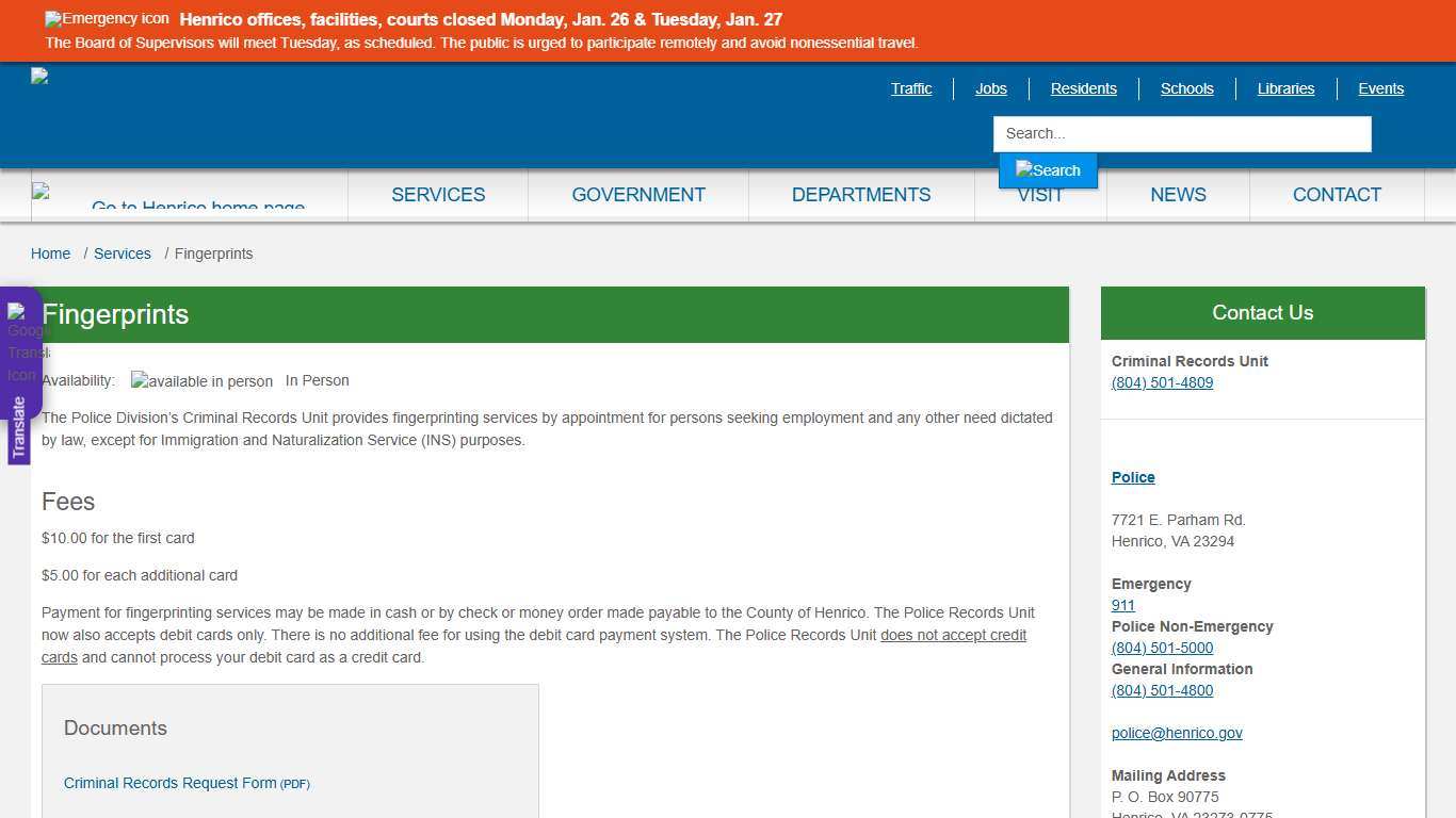 Fingerprints » Henrico County, Virginia